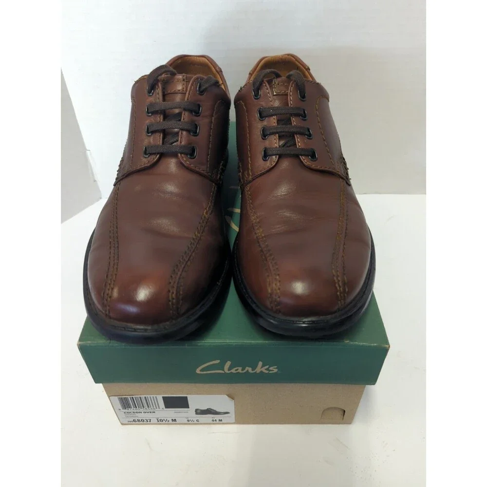 CLARKS Colson Over Brown Leather Oxfords Men's 10.5 Casual Shoes Great Condition